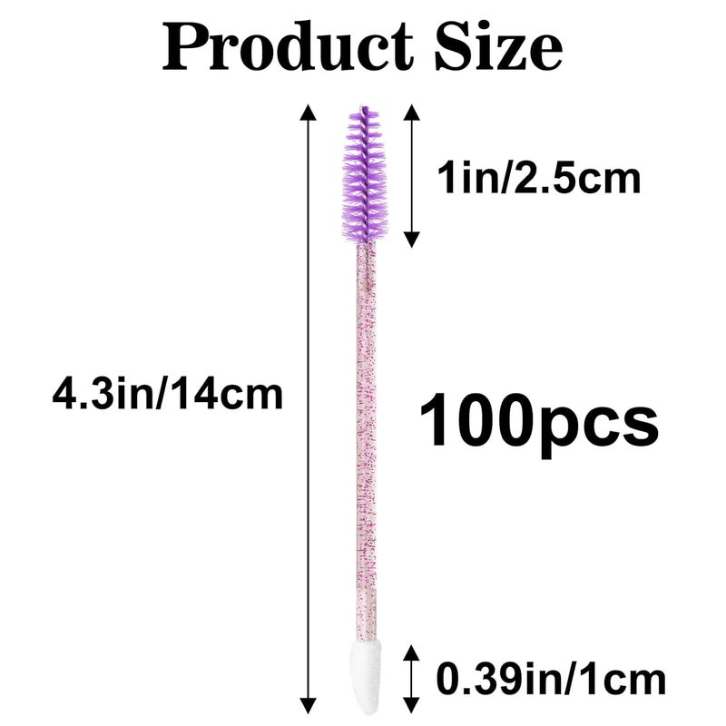 g2plus 100pcs Eyelash Brush Lip Brush, Dual Ended Eyelash Extension Brush, Purple Mascara Wands and Lipstick Applicator, Portable Makeup Brush for Eyebrow, Lip gross and Lash Extension - Image 2
